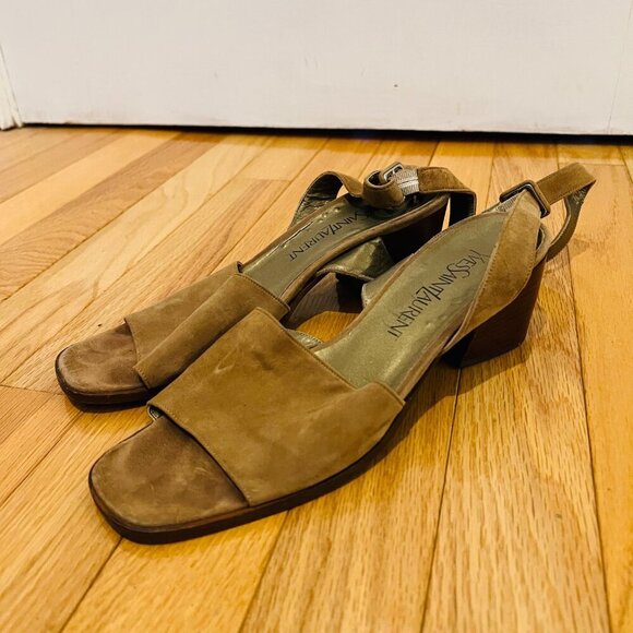 Yves Saint Laurent Gold Brown Suede Sandals Ladies YSL 7.5 Ballet Heel - Picture 1 of 16